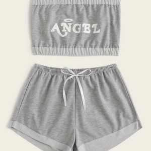 Angel Bandeau and short grey lounge set L